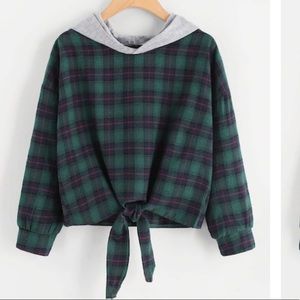 NEW cropped, tie-front flannel hoodie sweatshirt